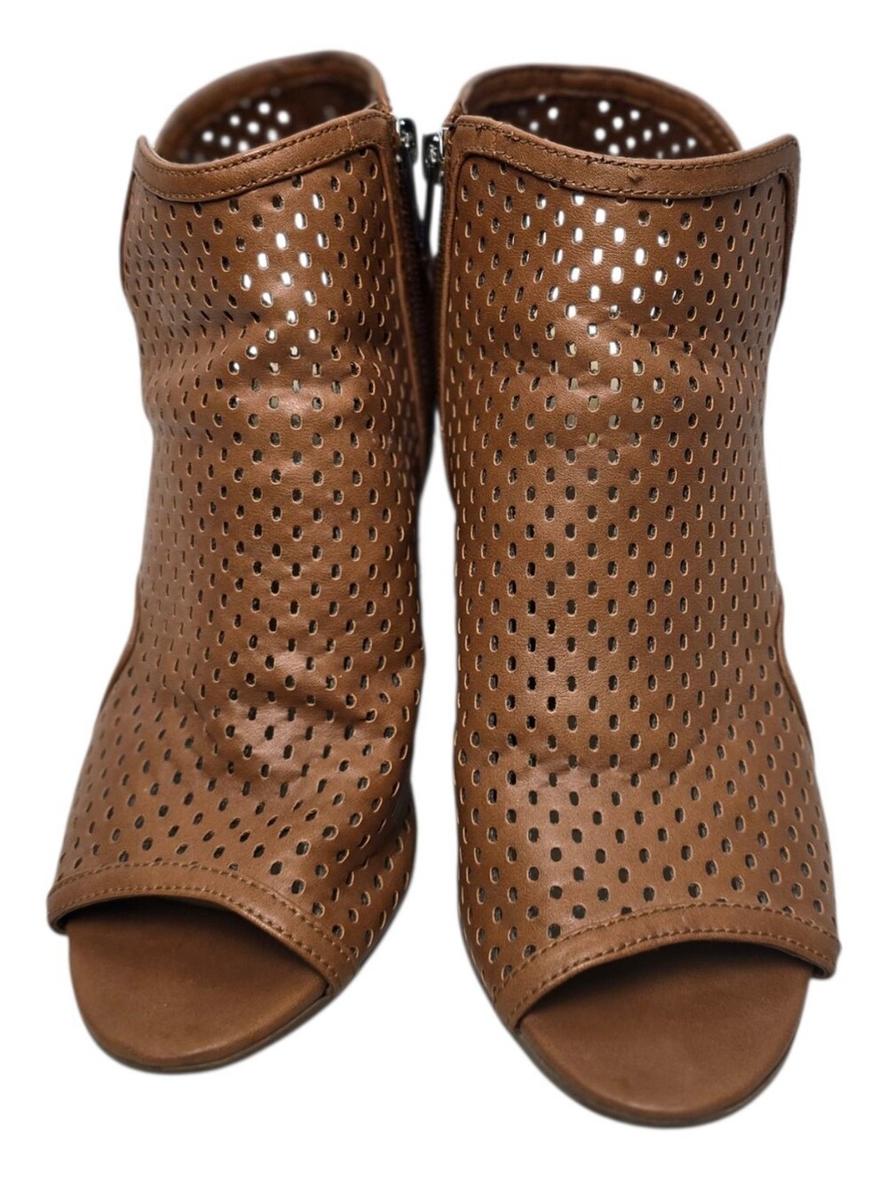 CIRCUS by Sam Edelman Brown Perforated Peep-Toe Ankle Booties Cutout Booties